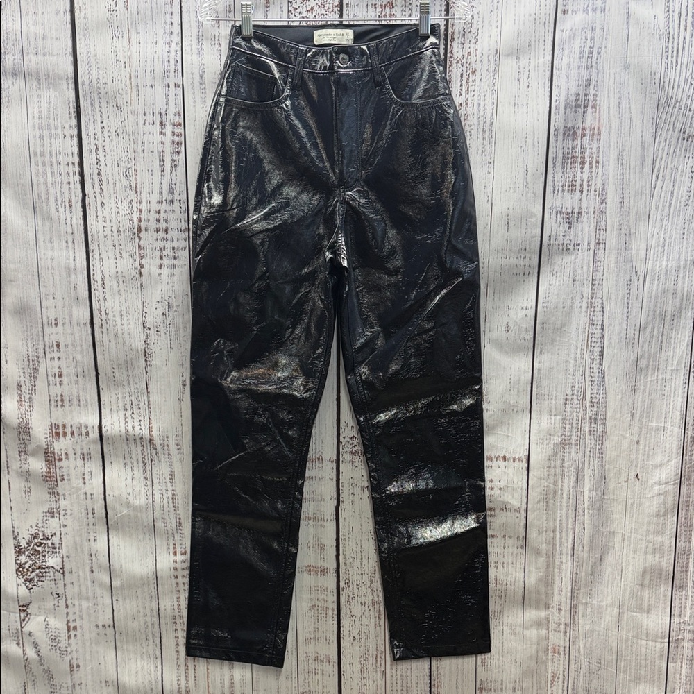 Abercrombie & Fitch Blue 90s Straight Ultra High Rise Faux Leather Pants